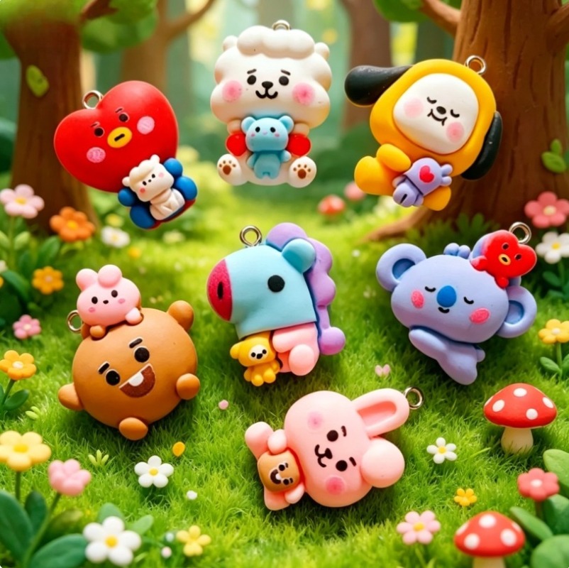 7pcs BT21 Resin Kartun Charm A - Phone Accessories Diy ulasan dan harga